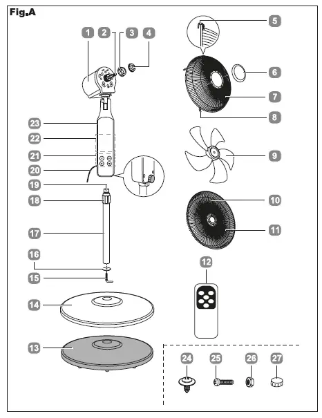 beper VE.112 Digital Stand Fan FIG 1