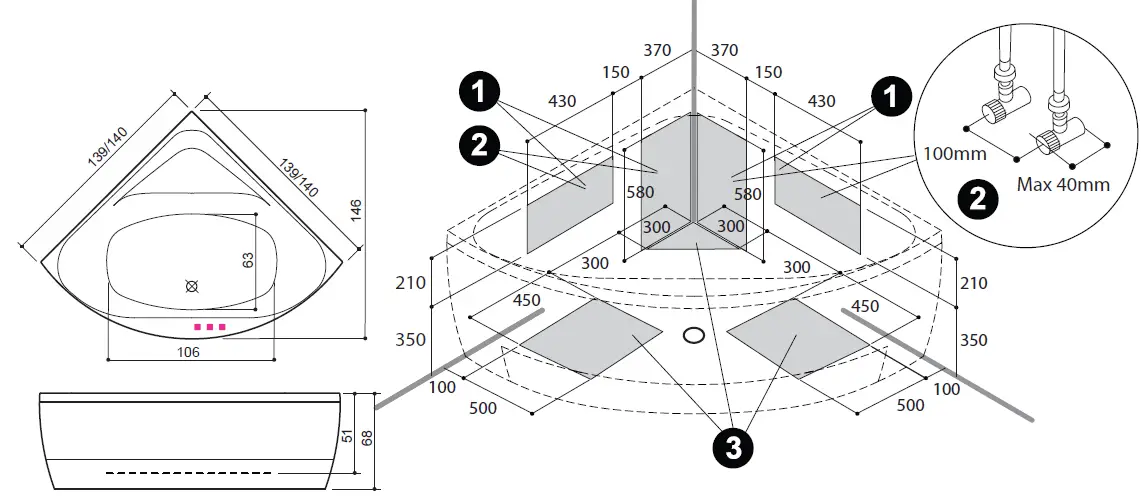 SWEBAD VISBY 140 Corner Bathtub 01