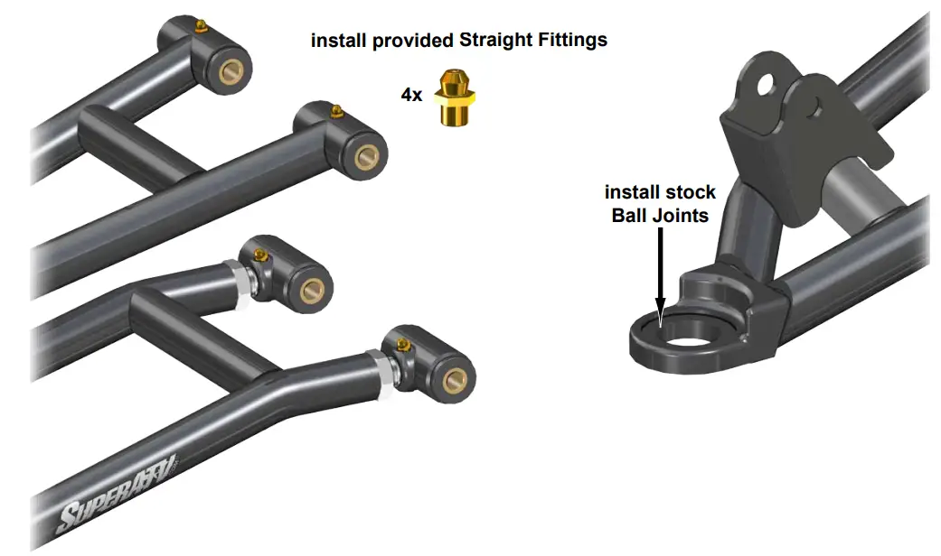 SUPERATV Front High Clearance 1 1 by 2 Inch Offset A Arms for Kawasaki Mule FXT - Straight Fittings