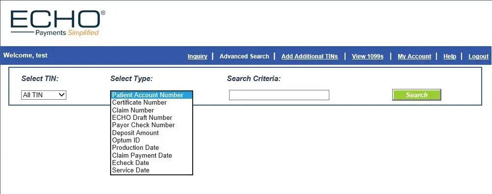 ECHO Provider Payments Portal - Advanced Search Page