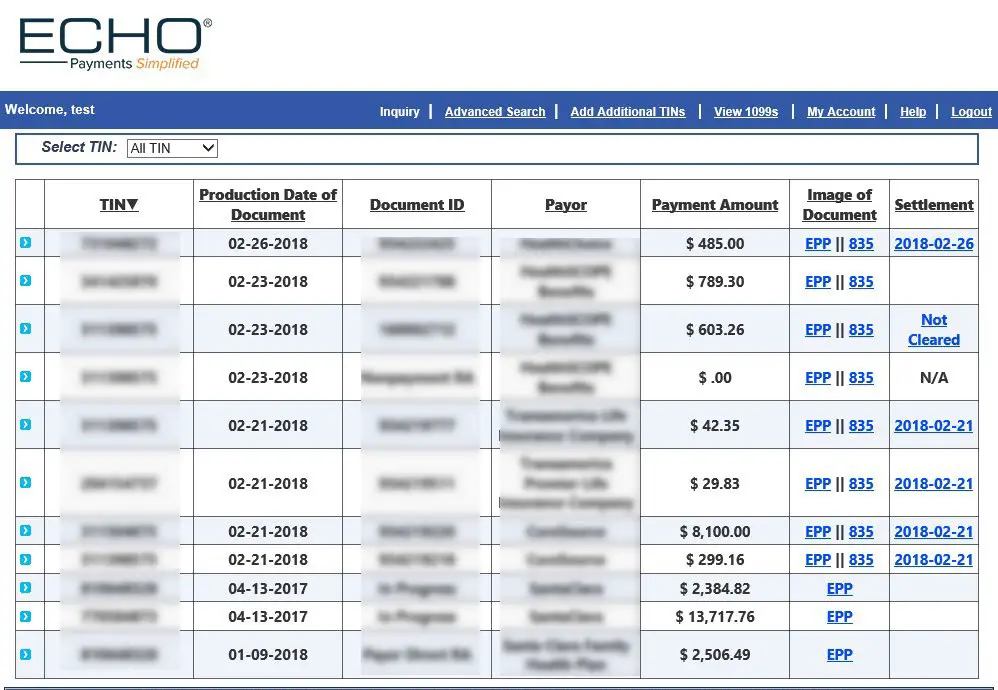 ECHO Provider Payments Portal - Inquiry Page
