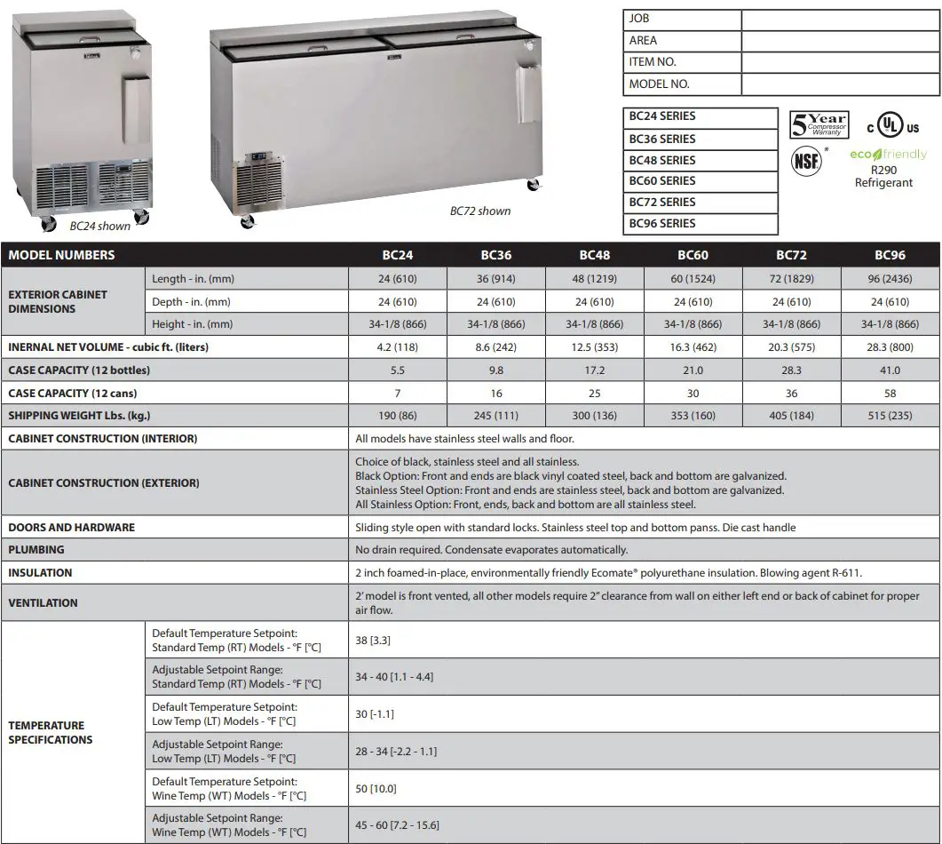 Perlick BC series stainless Steel Horizontal Flat Top Bottle Cooler Instruction Manual - Operation