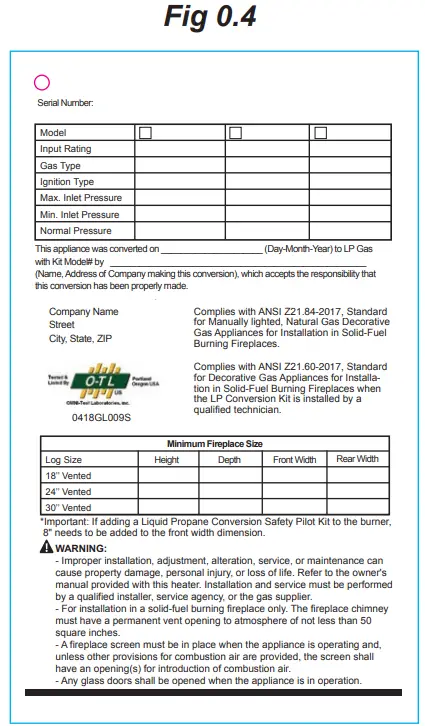 allen roth SPK-200L Vented Gas Log Conversion Kit - Fig 0.4