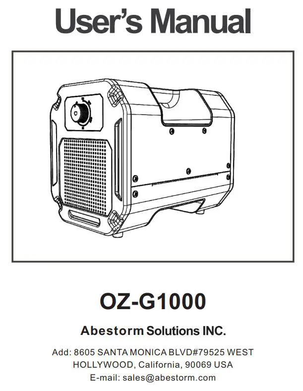 ABESTORM OZ-G1000 Upgraded Ozone Generator User Manual