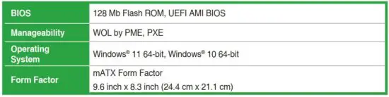 FIG 7 PRIME H610M-A D4 specifications summary