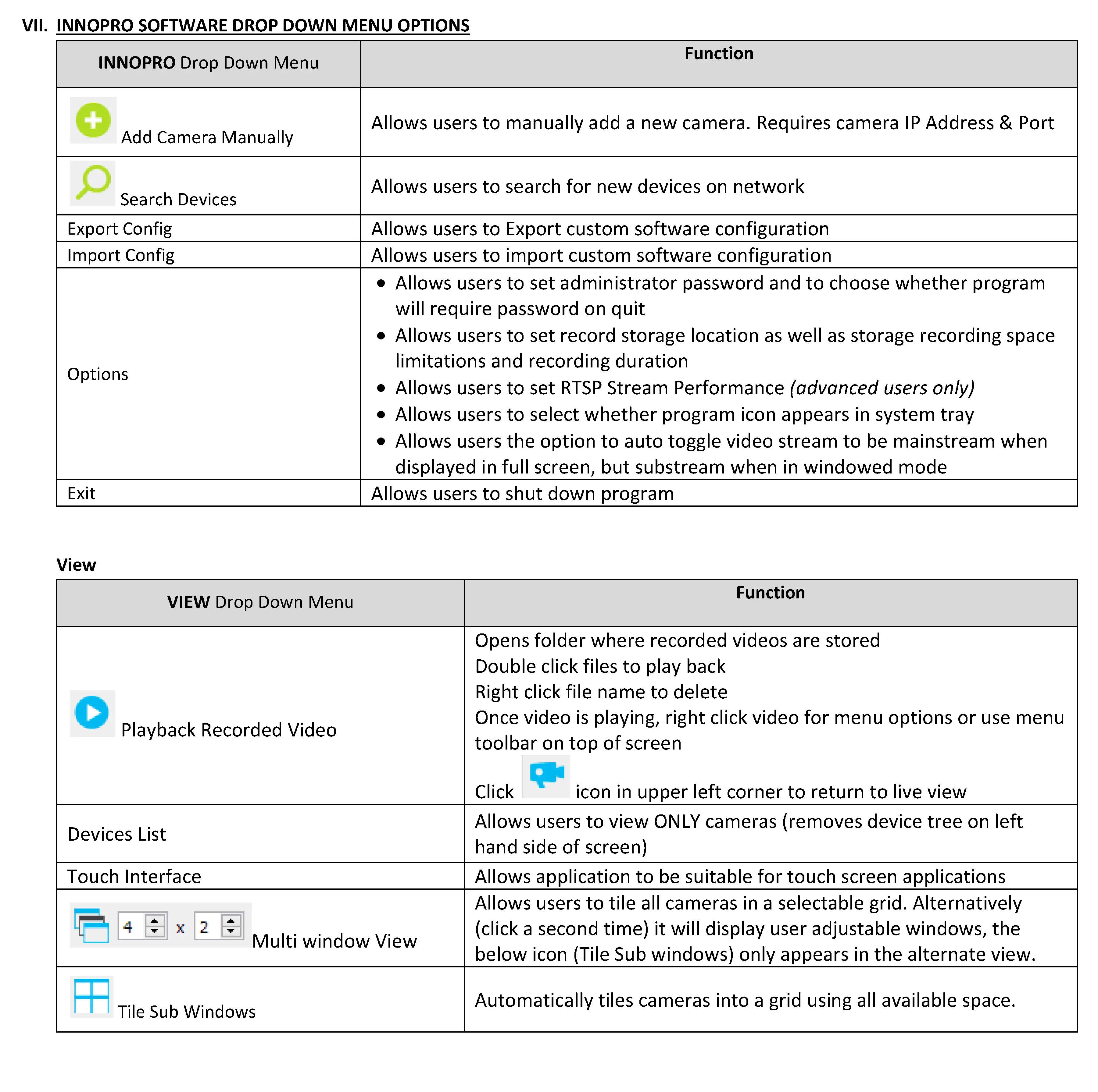 INNOPRO SOFTWARE DROP DOWN MENU OPTIONS