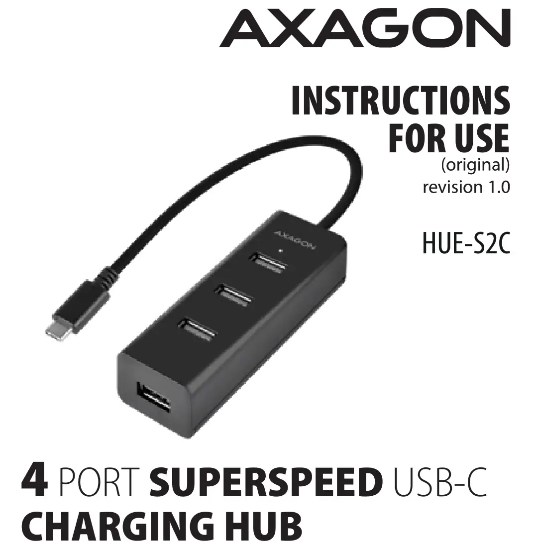AXAGON HUE-S2C 4 Port Superspeed USB-C Charging Hub Instructions