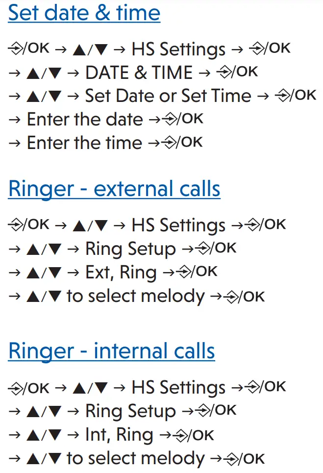 vtech CS2000 Cordless Analogue Phones User Guide - Settings