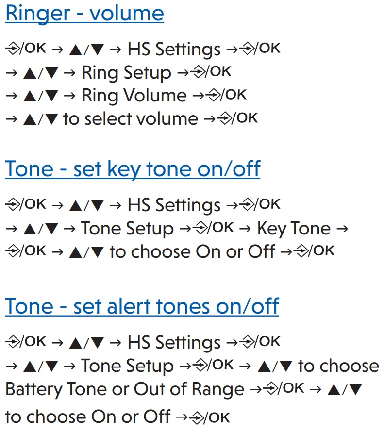 vtech CS2000 Cordless Analogue Phones User Guide - Settings