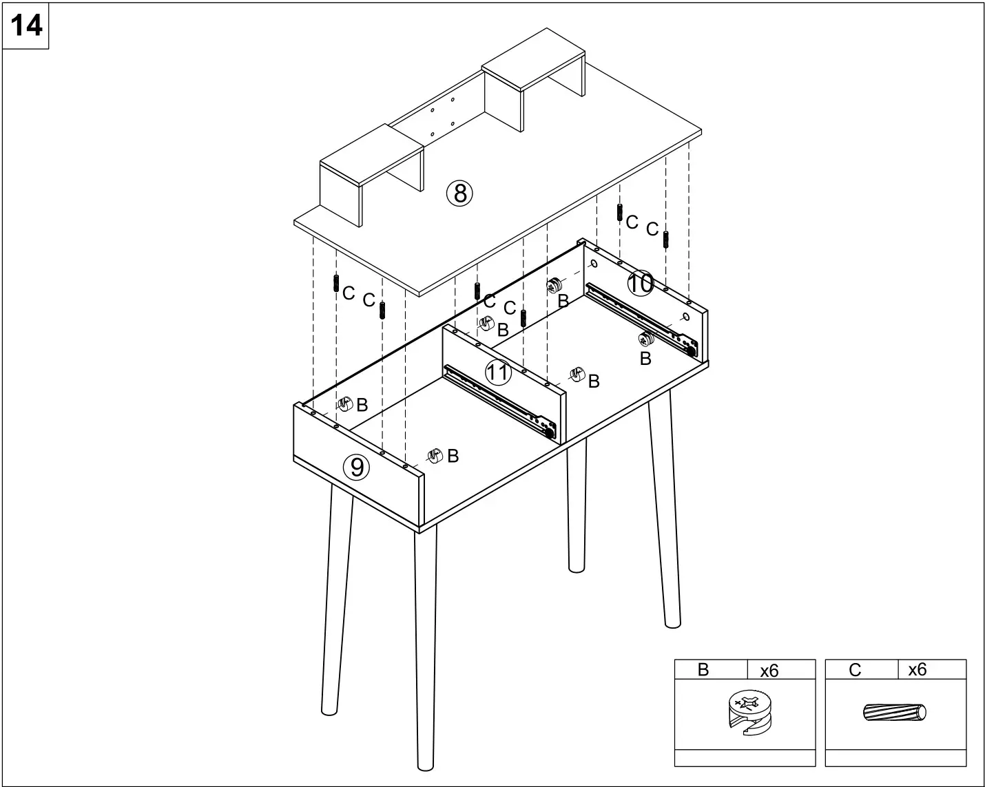 HOMEDEPOT G52000776 4-Drawer Brown and Black Makeup Vanity Set with Lighted Mirror - Figure 14
