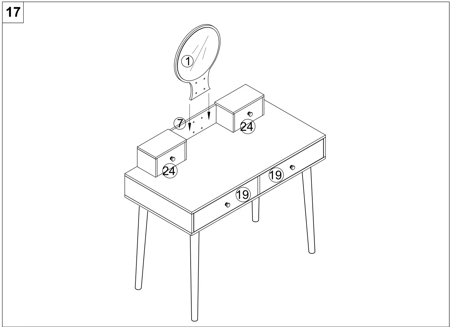 HOMEDEPOT G52000776 4-Drawer Brown and Black Makeup Vanity Set with Lighted Mirror - Figure 17