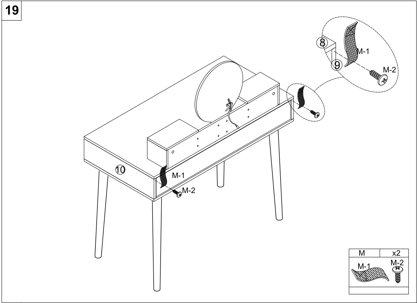 HOMEDEPOT G52000776 4-Drawer Brown and Black Makeup Vanity Set with Lighted Mirror - Figure 19
