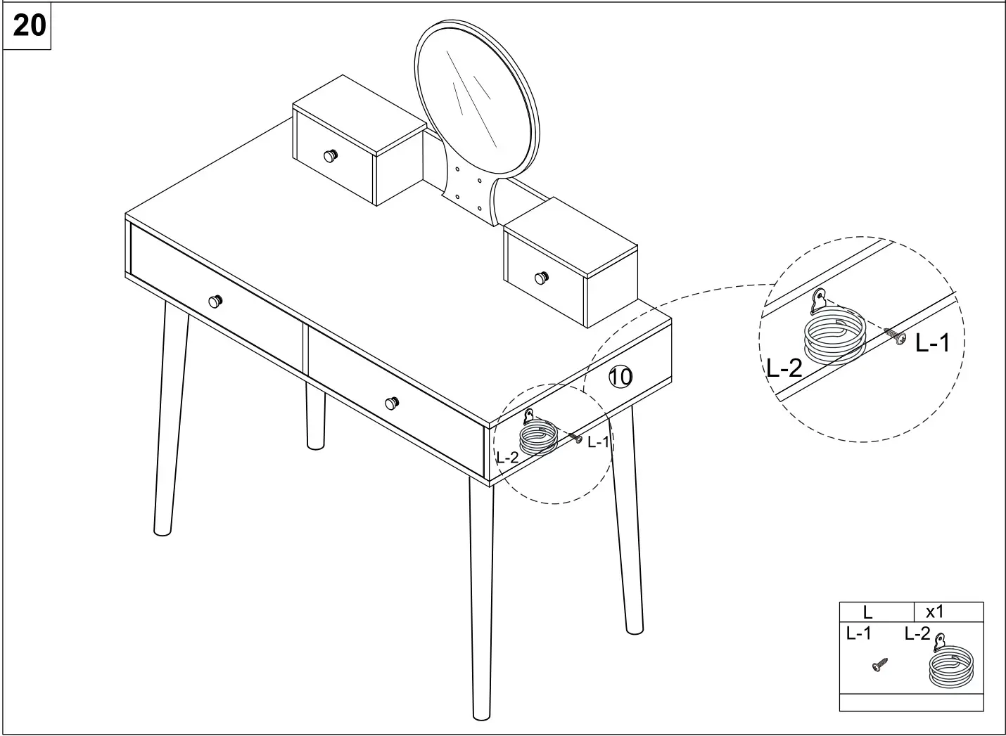 HOMEDEPOT G52000776 4-Drawer Brown and Black Makeup Vanity Set with Lighted Mirror - Figure 20
