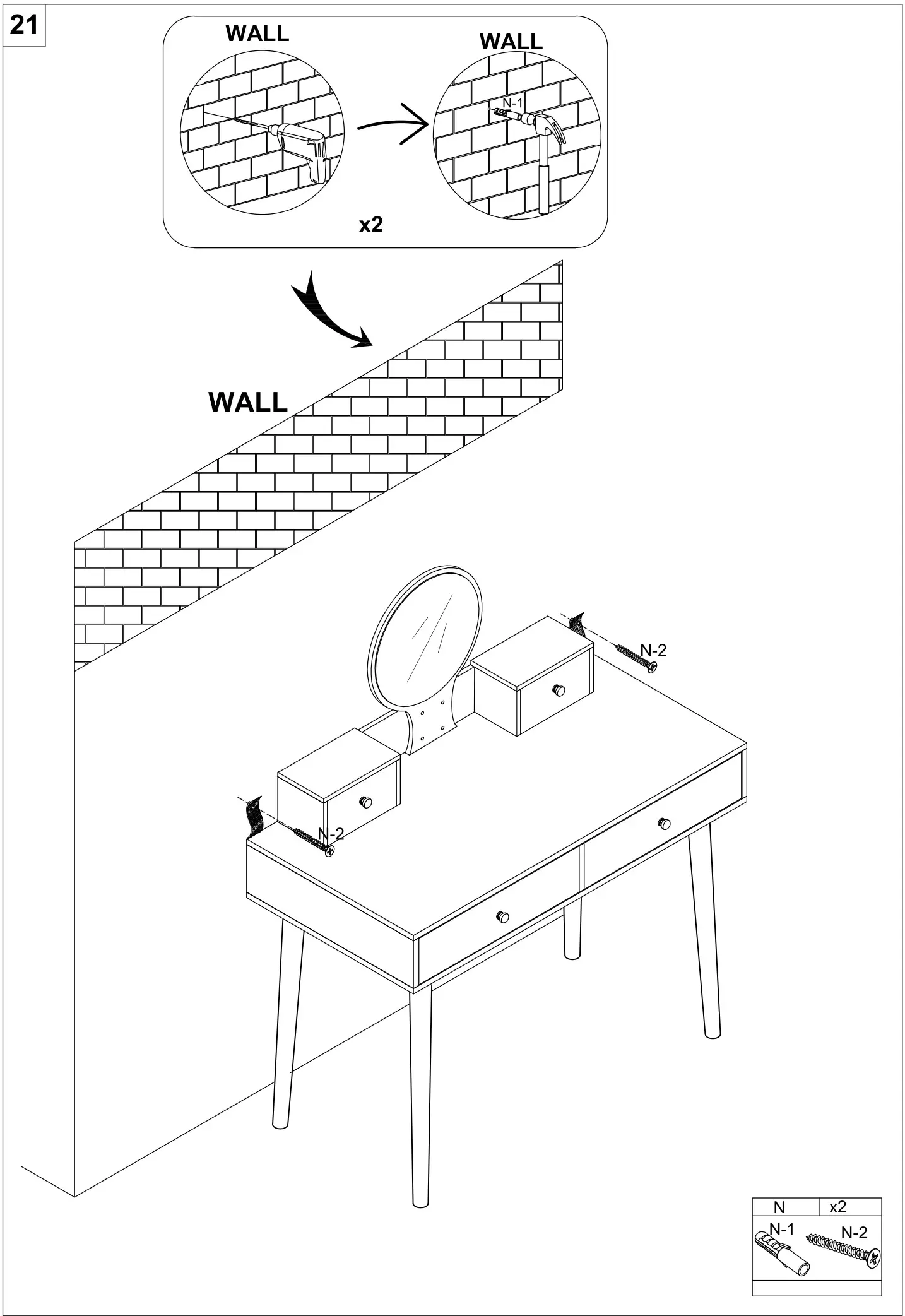 HOMEDEPOT G52000776 4-Drawer Brown and Black Makeup Vanity Set with Lighted Mirror - Figure 21