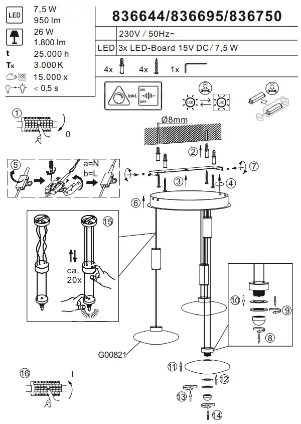 Paul Neuhaus 836750 LAUTADA LED Pendant Light - fig 1