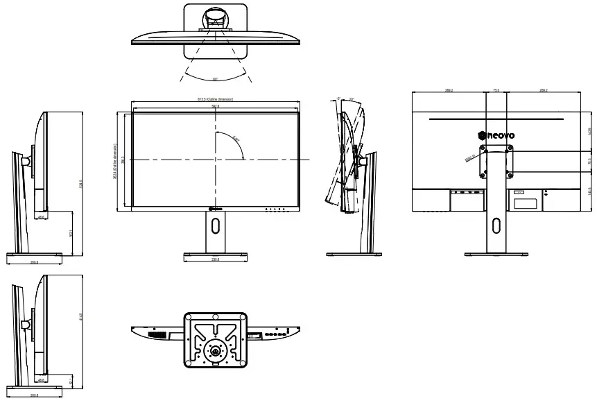 AG Neovo MH2402 24 Inch Full HD LCD Monitor with Ergonomic Stand - Display Dimensions 2
