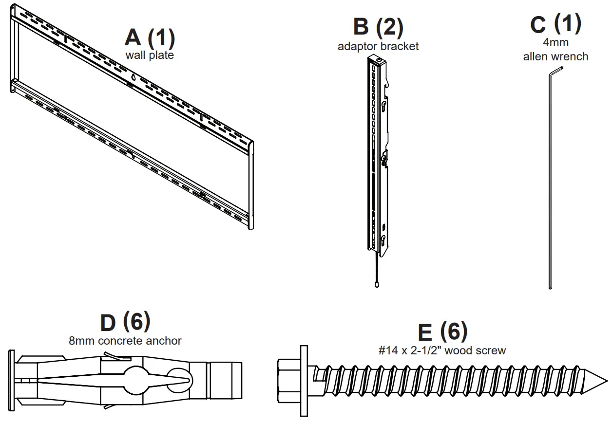 peerless AV SF680P HUB2 Flat TV Wall Mount - Parts