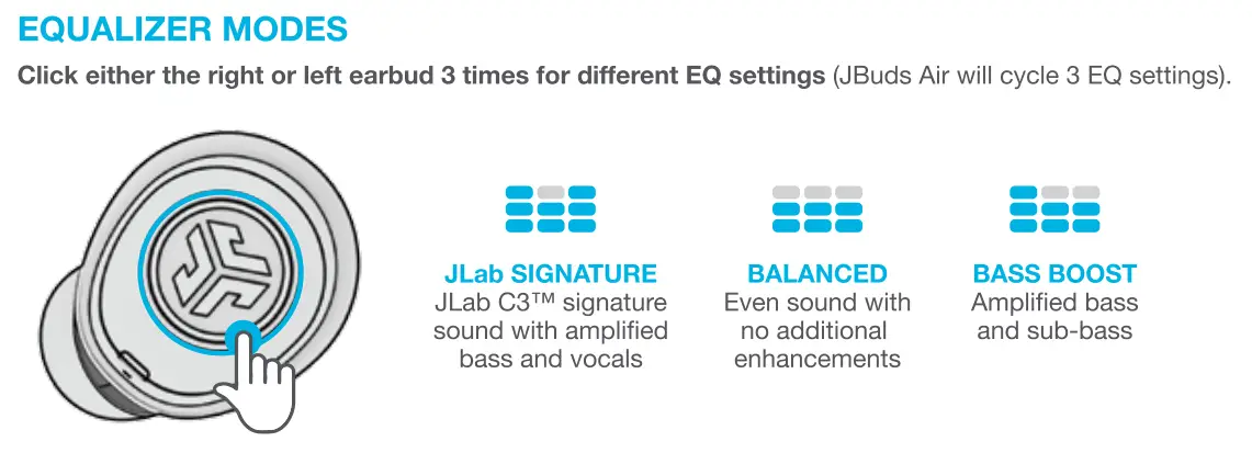 JBuds Air button equalizer modes