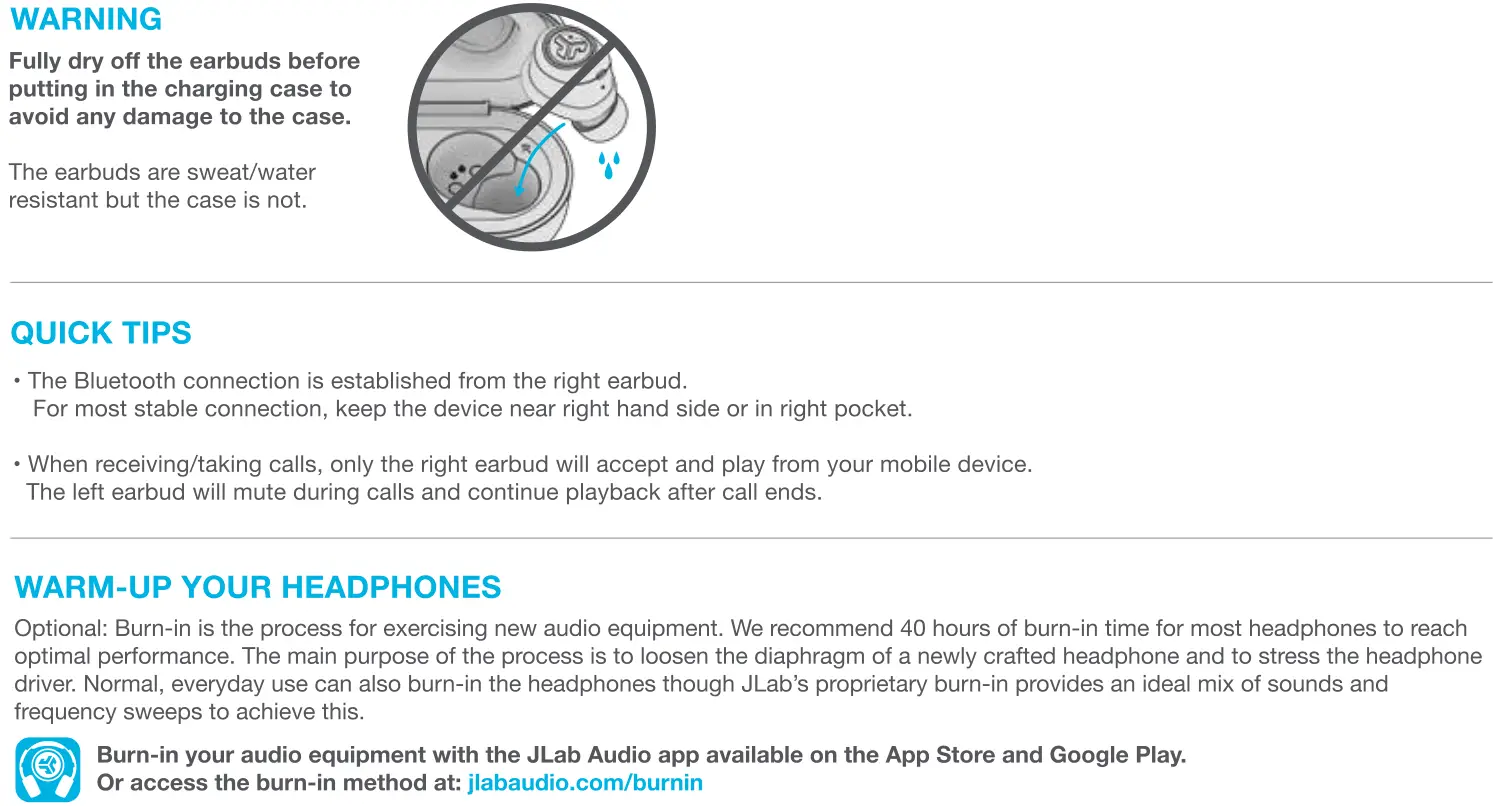 JBuds Air warning-quick tips-warm up