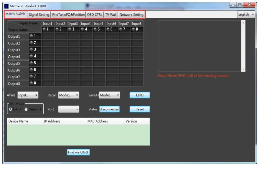 C4i MXB88H 8x8 Seamless UHD Matrix - PC Tool