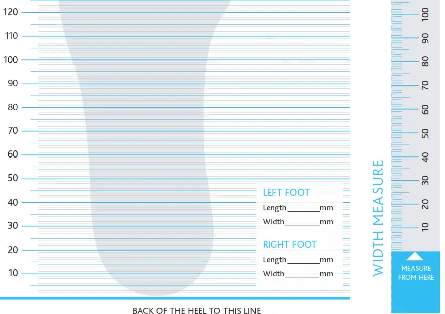 Measure the widest part of the foot as shown with the tape 2