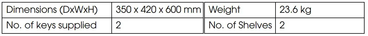 Clarke CS1000K 75.6 L Key Operated Safe - SPECIFICATIONS