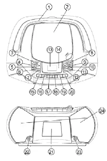 CALIFONE CDR 3916BT Bluetooth Multimedia Boombox - controls