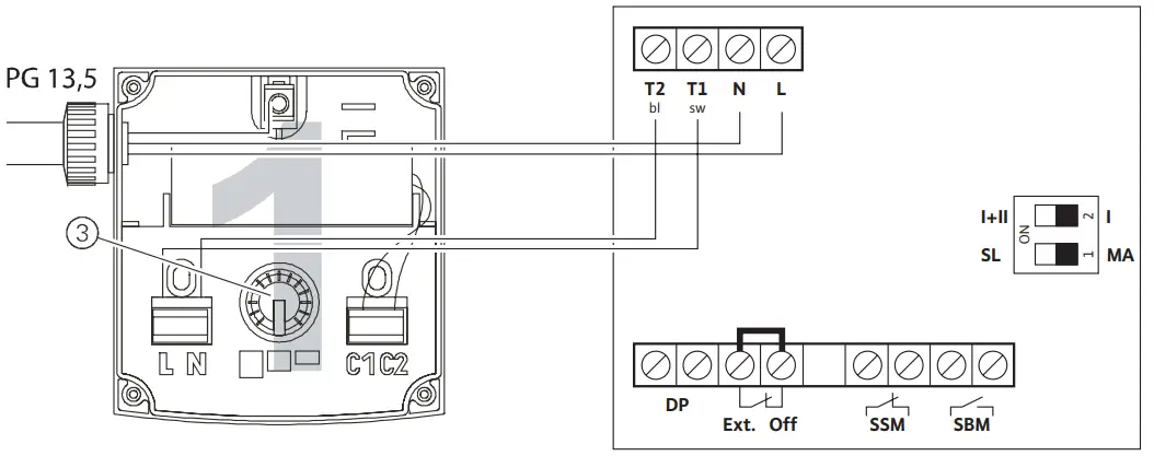 Installation and electrical connection of mains cable