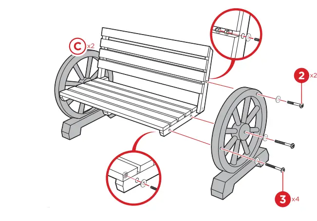 bcp SKY2364 Wooden Wagon Wheel Bench-5