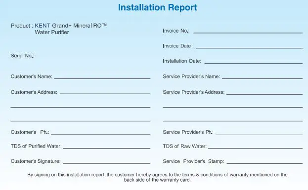 KENT Wall Mounted Ro Water Purifier - instlasion report