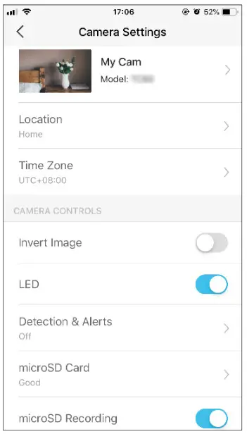 tp-link Home Security Wi-Fi Camera - Camera Settings