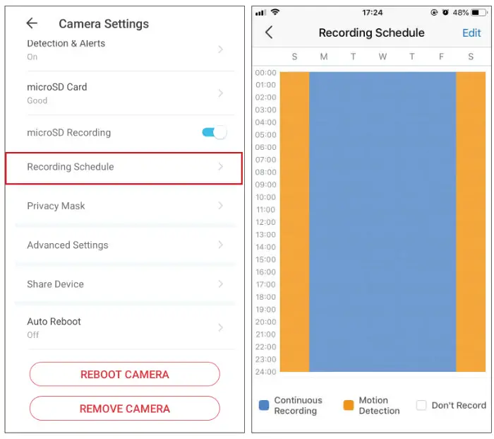 tp-link Home Security Wi-Fi Camera - Recording Schedule