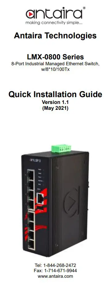 antaira LMX-0800 Series 8-Port Industrial Managed Ethernet Switch Installation Guide