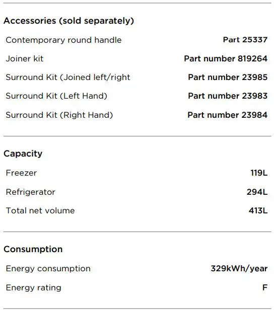 FISHER PAYKEL RF442BLXFD5 Freestanding Refrigerator Freezer User Guide - SPECIFICATIONS