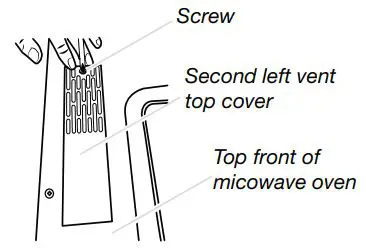 KitchenAid W11404359A Microwave Hood Combination User Guide - Using a Phillips screwdriver, remove the second left vent top cover screw from the top front of the microwave oven