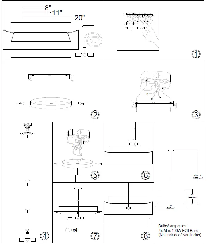 Dainolite PYA-304C Priya 4-Light White Modern Contemporary Drum Pendant Light 1