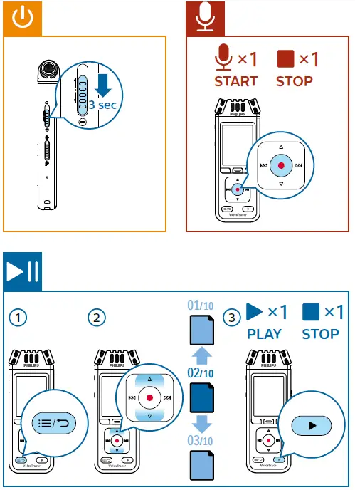 PHILIPS DVT4110 Voice Tracer start
