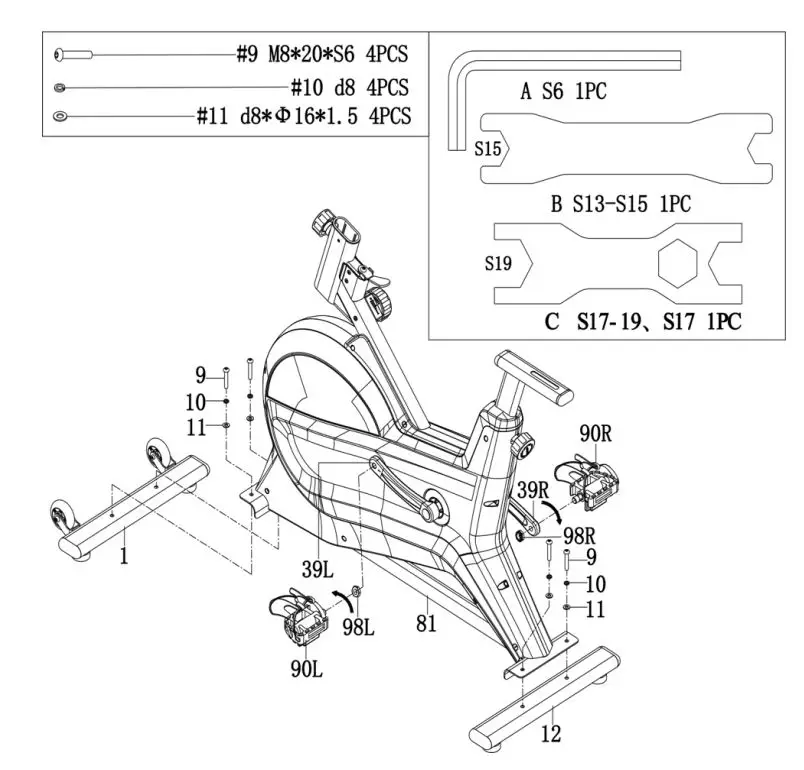 kogan FSMFWSPNBKA Magnetic Flywheel Spin Bike User Guide - Attach the Front Stabiliser (1) to the Main Frame (81) using Screw (