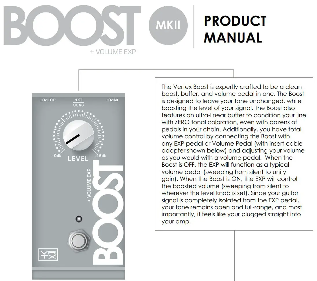 VERTEX Boost MKII Pedal User Manual