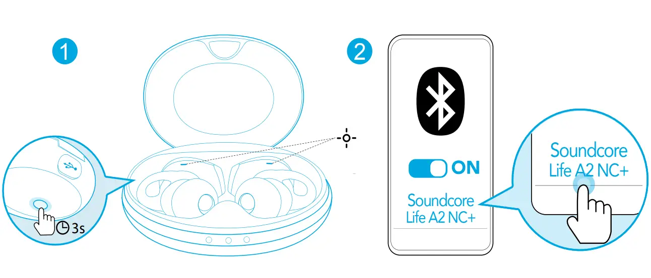 Soundcore Life A2 NC+ Multi Mode ANC Wireless Earbuds - power on 2