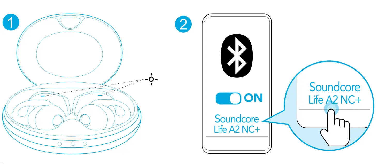 Soundcore Life A2 NC+ Multi Mode ANC Wireless Earbuds - power on