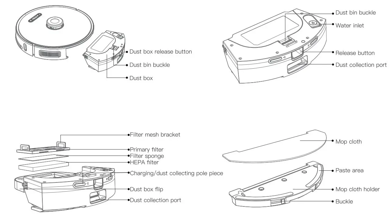 Proscenic M8 Pro LDS 8.0 Laser Navigation Smart Robot Vacuum Cleaner Instruction Manual - 2-in-1 Dust bin & water tank
