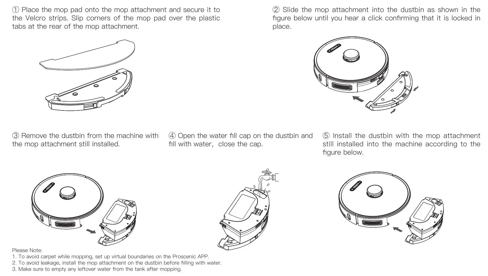 Proscenic M8 Pro LDS 8.0 Laser Navigation Smart Robot Vacuum Cleaner Instruction Manual - Install the 2-in-1 Dust bin & Water tank