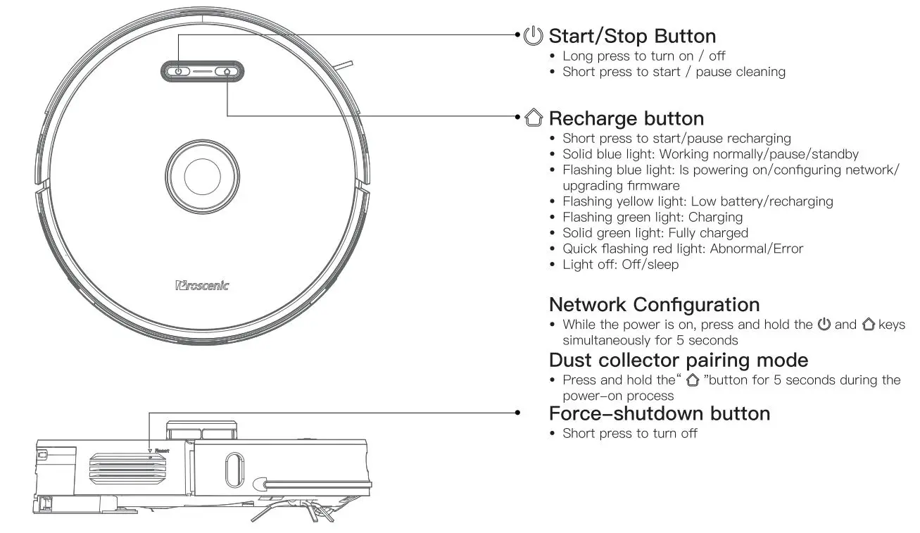 Proscenic M8 Pro LDS 8.0 Laser Navigation Smart Robot Vacuum Cleaner Instruction Manual - Robot