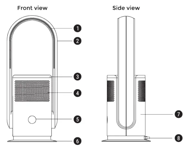CREATE UK Air Pure Studio Fan Cleaner without Blades with Hepa H13 and WiFi User Manual -Parts List