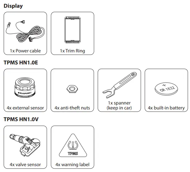 BLAUPUNKT TPMS HN1.0 Honda Plug and Play Instruction Manual - Accessories