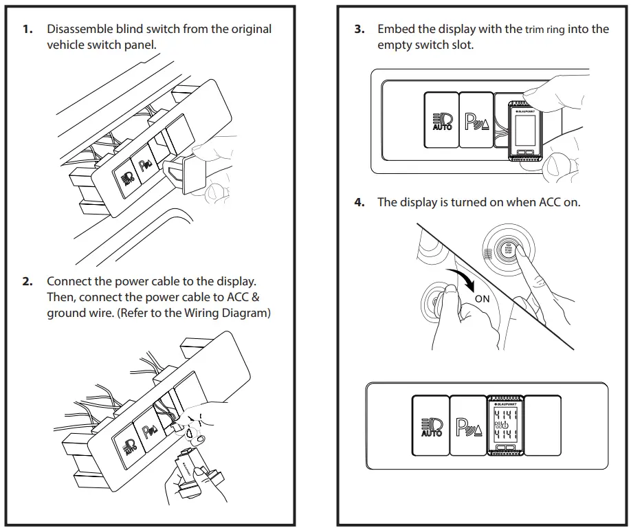 BLAUPUNKT TPMS HN1.0 Honda Plug and Play Instruction Manual - DISPLAY INSTALLATION