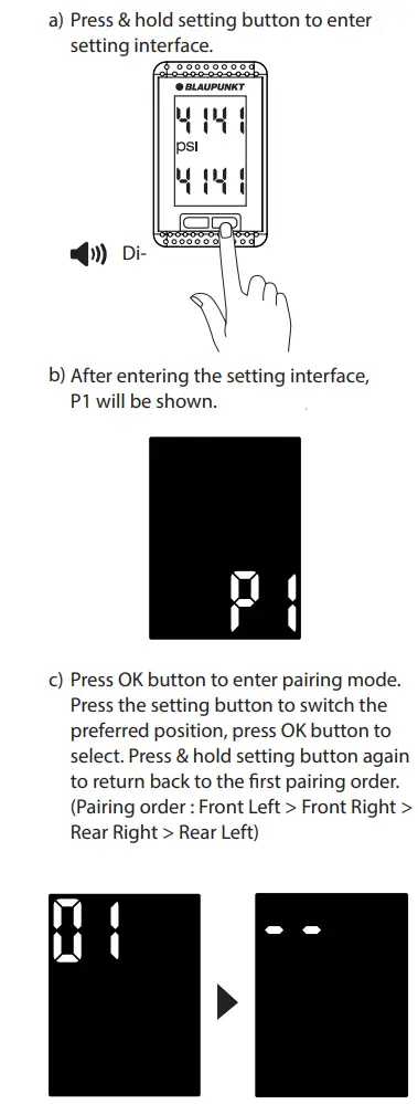BLAUPUNKT TPMS HN1.0 Honda Plug and Play Instruction Manual - SETTING