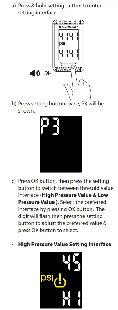 BLAUPUNKT TPMS HN1.0 Honda Plug and Play Instruction Manual - SETTING