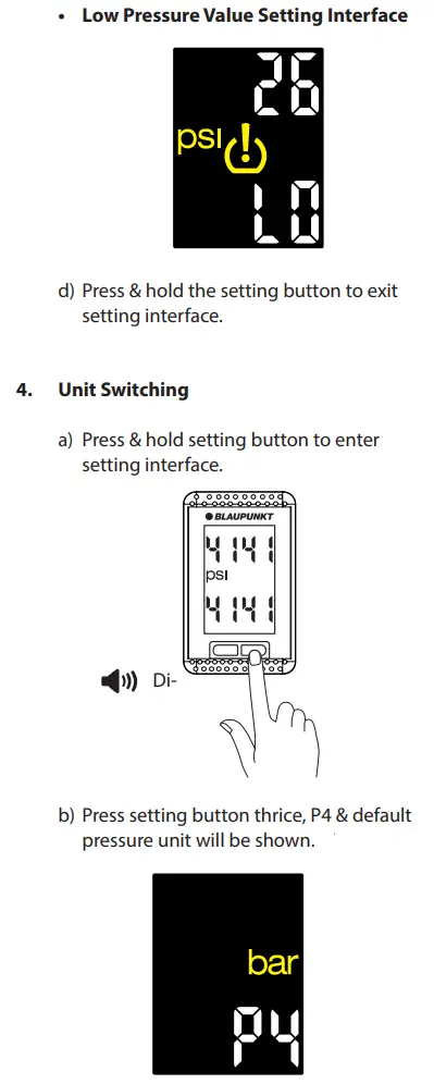BLAUPUNKT TPMS HN1.0 Honda Plug and Play Instruction Manual - SETTING